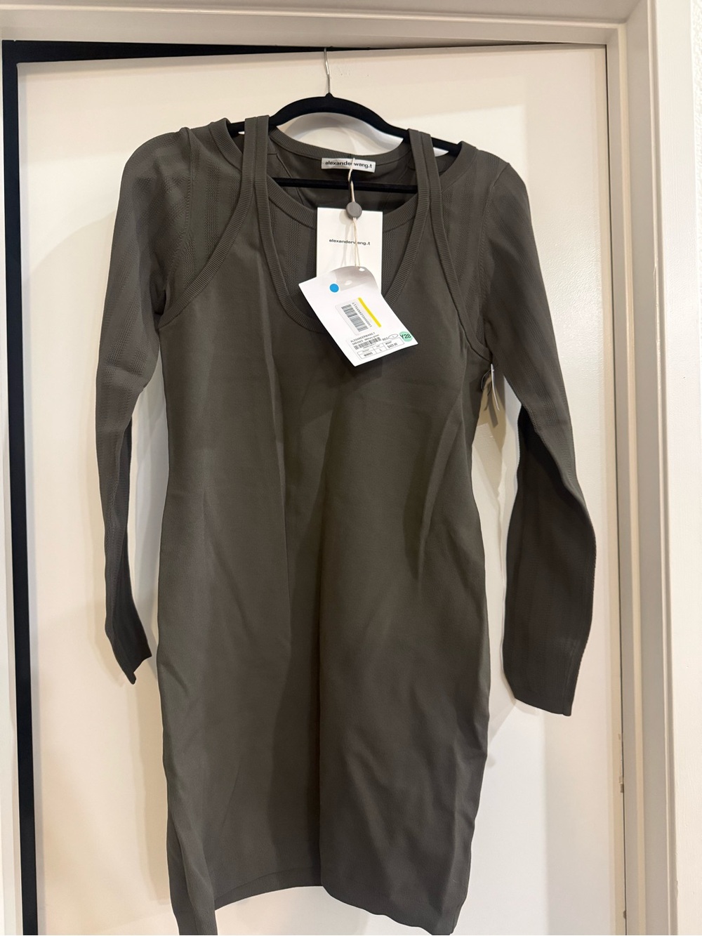 Alexander Wang Military Green Ribbed Long Sleeve Dress